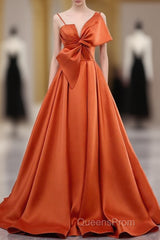 A Line Orange Satin Evening Prom Dress Sweet Bow Birthday Party Dress
