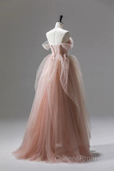 A Line Pink Corset Long Tulle Evening Prom Dress With Ruffles