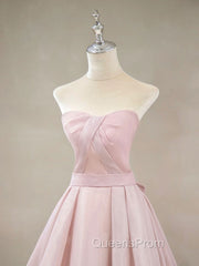 A Line Pink Long Evening Prom Dress, Evening Pink Bridesmaid Dress