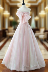 A-Line Pink Organza Long Evening Prom Dress, Pink Long Evening Dress