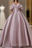 A-Line Pink Satin Long Off Shoulder Evening Prom Dress Quinceanera Dress Evening Dress
