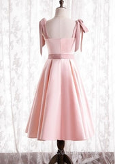 A-Line Pink Satin Short Party Dress Homecoming Dress With Tie Shoulders