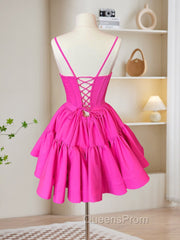 A-Line Pink Satin Short Evening Prom Dress, Backless Cute Pink Homecoming Dress