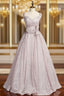 A-Line Pink Sequins Spaghetti Straps Evening Prom Dress With Bow
