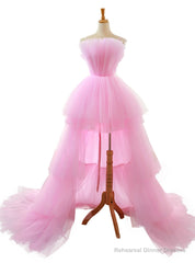 A-line Pink Spaghetti Straps Tulle Backless Wedding Dress