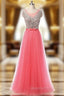 A-Line Pink Tulle Evening Prom Dress