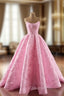 A-Line Pink Tulle Sequins Strapless Evening Prom Dress