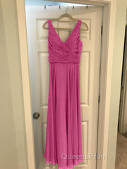 A-Line Pleated Chiffon V-Neck Long Bridesmaid Dress