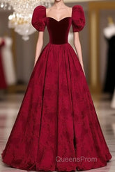 A-Line Princess Ballgown Sweetheart Short Sleeves Long Party Dress Evening Dress Evening Prom Dress