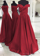 A-line/Princess Off-the-Shoulder Sleeveless Sweep Train Satin Prom Dresses