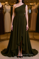 A-Line/Princess One-Shoulder Asymmetrical Chiffon Bridesmaid Dress with Pleated
