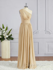 A-Line/Princess One-Shoulder Floor-Length Jersey Bridesmaid Dress with Leg Slit