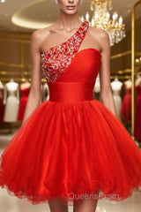 A-Line/Princess One-Shoulder Short/Mini Tulle Homecoming Dress With Sequin