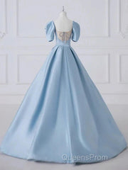 A-Line Princess Satin Blue Long Evening Prom Dress Quinceanera Dress Elegant Evening Dress