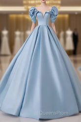 A-Line Princess Satin Blue Long Evening Prom Dress Quinceanera Dress Elegant Evening Dress