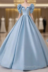 A-Line Princess Satin Blue Long Evening Prom Dress Quinceanera Dress Elegant Evening Dress