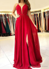 A-line/Princess Scalloped Neck Sleeveless Long/Floor-Length Chiffon Prom Dresses With Split