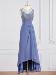 A-Line/Princess Scoop Asymmetrical Chiffon Mother of the Bride Dress With Appliques Lace