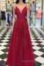 A-Line/Princess Sleeveless V-Neck Floor-Length Applique Tulle Dress