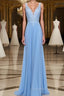 A-Line/Princess Spaghetti Straps Floor-Length Chiffon Evening Prom Dress With Appliques Lace