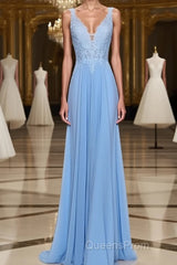 A-Line/Princess Spaghetti Straps Floor-Length Chiffon Evening Prom Dress With Appliques Lace