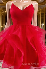 A-Line/Princess Spaghetti Straps Short/Mini Tulle Homecoming Dress With Ruffles