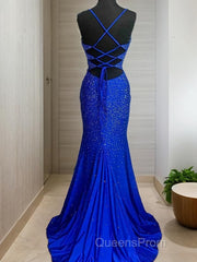 A-Line/Princess Spaghetti Straps Sweep Train Silk like Satin Evening Prom Dress With Ruffles