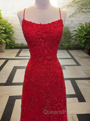 A-Line/Princess Spaghetti Straps Sweep Train Tulle Evening Dress With Appliques Lace