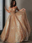 A-Line/Princess Spaghetti Straps Court Train Tulle Evening Dresses With Sequin