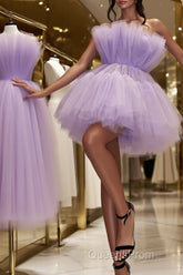 A-Line/Princess Strapless Short/Mini Tulle Homecoming Dress With Cascading Ruffles