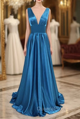 A-Line/Princess Sweep Train Sleeveless Satin V-Neck Bridesmaid Dress
