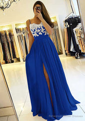 A-line/Princess Sweetheart Sleeveless Long/Floor-Length Chiffon Prom Dresses With Split Appliqued