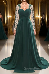 A-Line/Princess Sweetheart Sweep Train Chiffon Mother of the Bride Dress With Appliques Lace