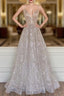 A-line Princess Sweetheart Sweep Train Metallic Yarn Evening Prom Dress