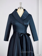 A-Line/Princess V-neck Asymmetrical Satin Mother of the Bride Dress With Belt/Sash