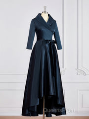 A-Line/Princess V-neck Asymmetrical Satin Mother of the Bride Dress With Belt/Sash