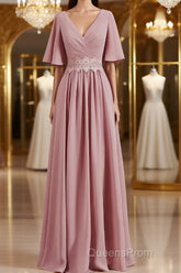A-Line/Princess V-neck Chiffon Floor-Length Mother of the Bride Dress