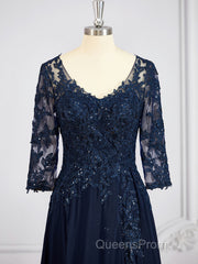 A-Line/Princess V-neck Chiffon Floor-Length Mother of the Bride Dress With Appliques Lace