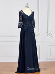 A-Line/Princess V-neck Chiffon Floor-Length Mother of the Bride Dress With Appliques Lace