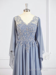 A-Line/Princess V-neck Floor-Length Chiffon Mother of the Bride Dress With Appliques Lace