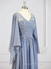 A-Line/Princess V-neck Floor-Length Chiffon Mother of the Bride Dress With Appliques Lace