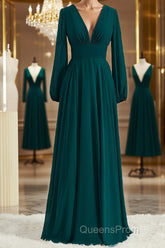 A-Line/Princess V-neck Sweep Train Chiffon Bridesmaid Dress
