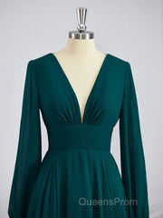 A-Line/Princess V-neck Sweep Train Chiffon Bridesmaid Dress