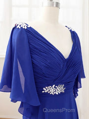 A-Line/Princess V-neck Sweep Train Chiffon Mother of the Bride Dress With Beading