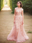A-Line/Princess V-neck Sweep Train Tulle Wedding Dresses With Appliques Lace