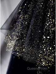 A-Line Evening Prom Dress Black Dress Dress Formal Birthday Floor Length Sleeveless Strapless Tulle With Ruched Sequin