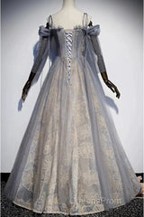 A-Line Evening Prom Dress Dress Wedding Floor Length Strap Tulle With Sequin Embroidery