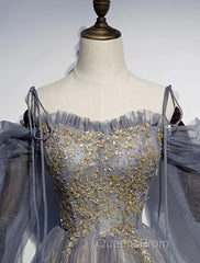 A-Line Evening Prom Dress Dress Wedding Floor Length Strap Tulle With Sequin Embroidery