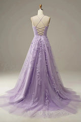 A-Line Evening Prom Dress Floral Dress Formal Sleeveless Strap Tulle With Appliques