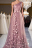 A-Line Evening Prom Dress Floral Dress Wedding Guest Evening Prom Floor Length Sleeveless One Shoulder Tulle With Appliques